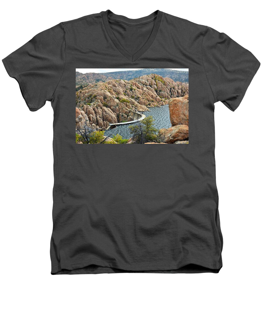 Photograph Men's V-Neck T-Shirt featuring the photograph Watson Lake Dam by Richard Gehlbach