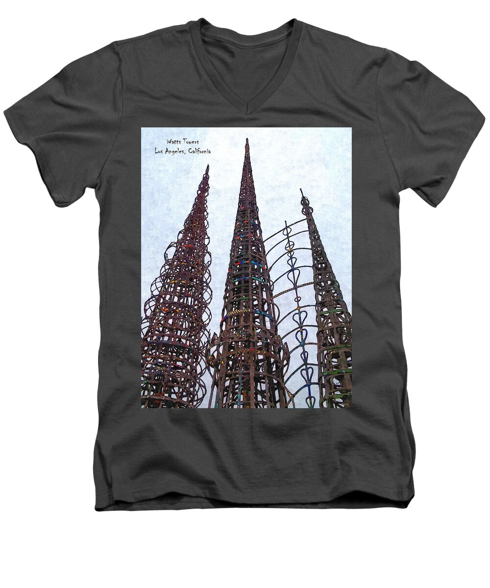Watts Towers Men's V-Neck T-Shirt featuring the photograph Watts Towers 2 - Los Angeles by Glenn McCarthy Art and Photography