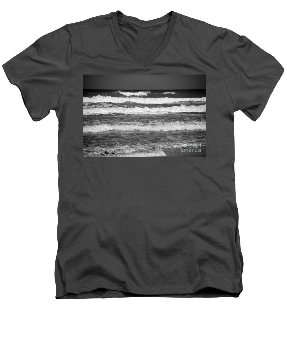 Waves Men's V-Neck T-Shirt featuring the photograph Waves 3 in BW by Susanne Van Hulst