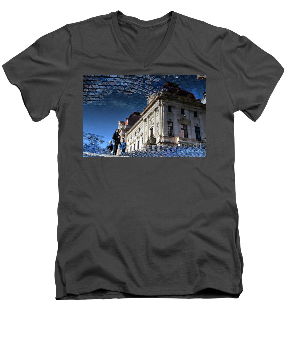 Reflection Men's V-Neck T-Shirt featuring the photograph We Have Always Lived in the Castle by Daliana Pacuraru