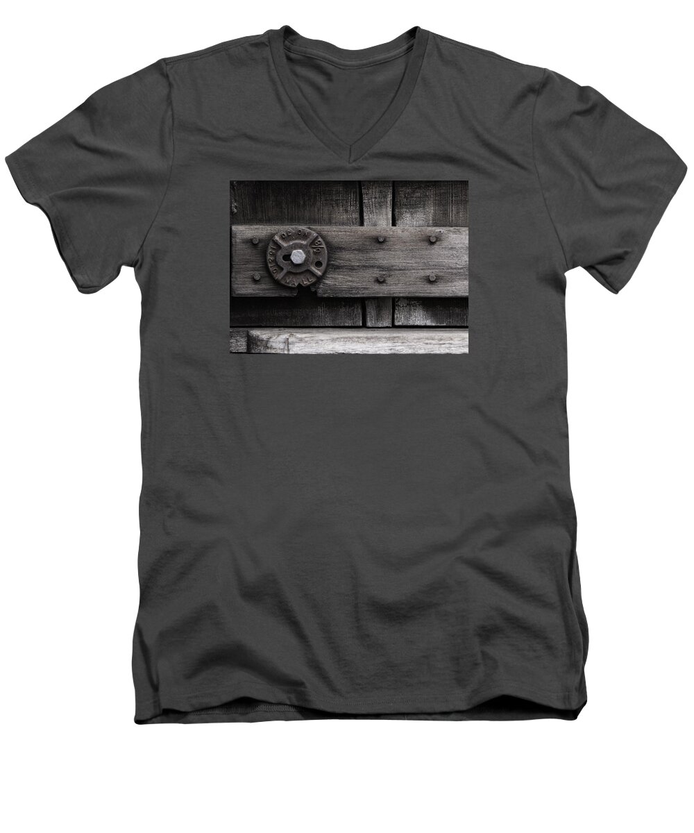 Macro Men's V-Neck T-Shirt featuring the photograph Weathered Wood and Metal Four by Kandy Hurley