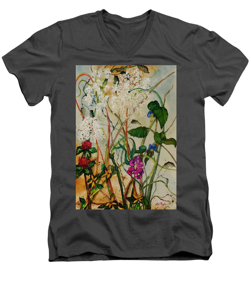 Weeds Men's V-Neck T-Shirt featuring the painting Weeds by Lil Taylor