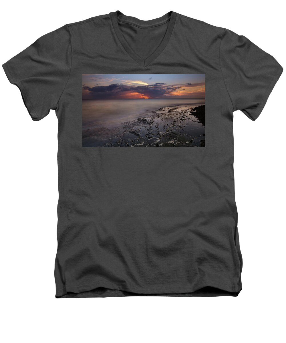 Sunset Men's V-Neck T-Shirt featuring the photograph West Oahu Sunset by Tin Lung Chao
