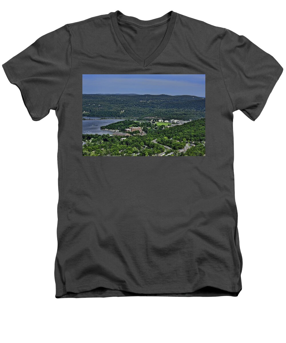 West Point Men's V-Neck T-Shirt featuring the photograph West Point from Storm King Overlook by Dan McManus