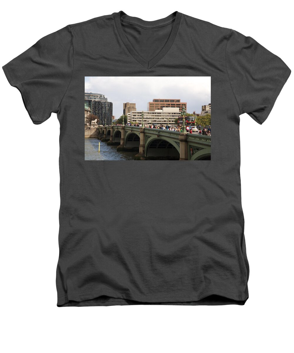 Westminster Men's V-Neck T-Shirt featuring the photograph Westminster bridge. by Christopher Rowlands