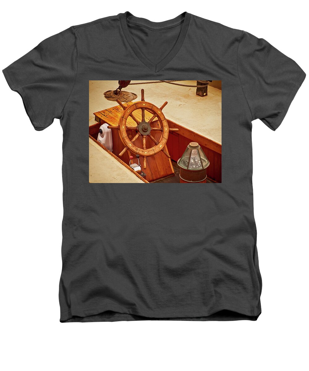 Wheel Men's V-Neck T-Shirt featuring the photograph Wheel and Compass 2 by Mick Burkey