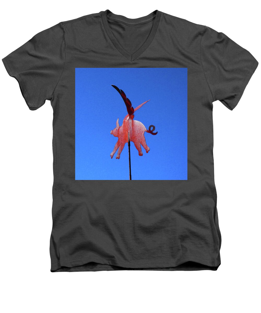 Pig Men's V-Neck T-Shirt featuring the photograph When Pigs Fly by Alan Socolik