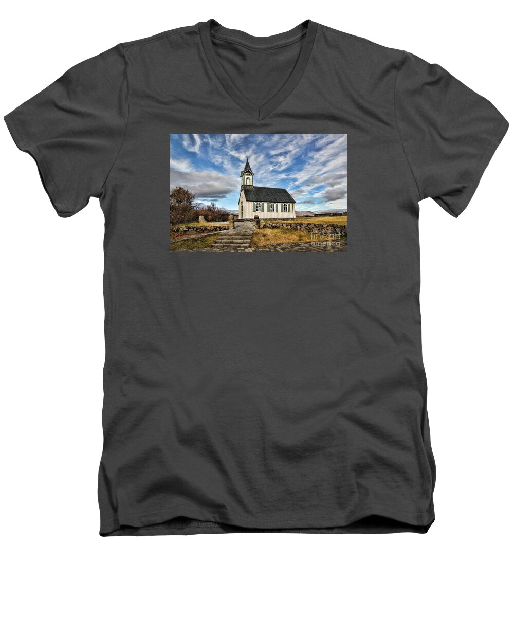 Church Men's V-Neck T-Shirt featuring the photograph Where the Worlds Meet by Jasna Buncic
