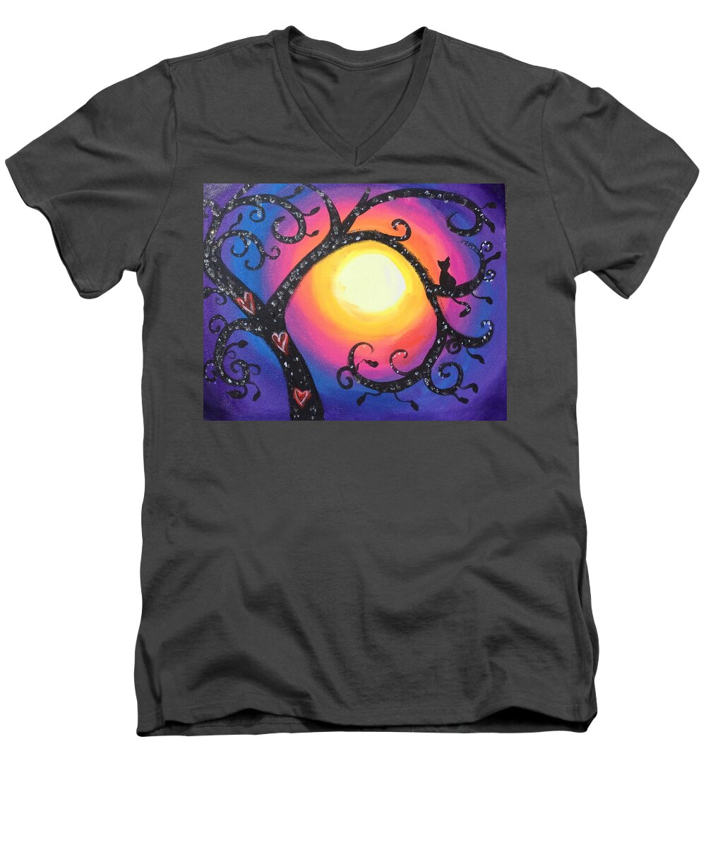 Acrylic Painting Men's V-Neck T-Shirt featuring the painting Whimsical Tree at Sunset by Serenity Studio Art