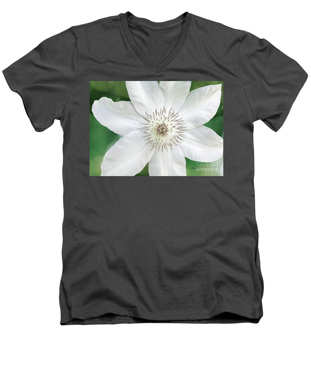 50121 Men's V-Neck T-Shirt featuring the photograph White Clematis Flower Garden 50121 by Ricardos Creations