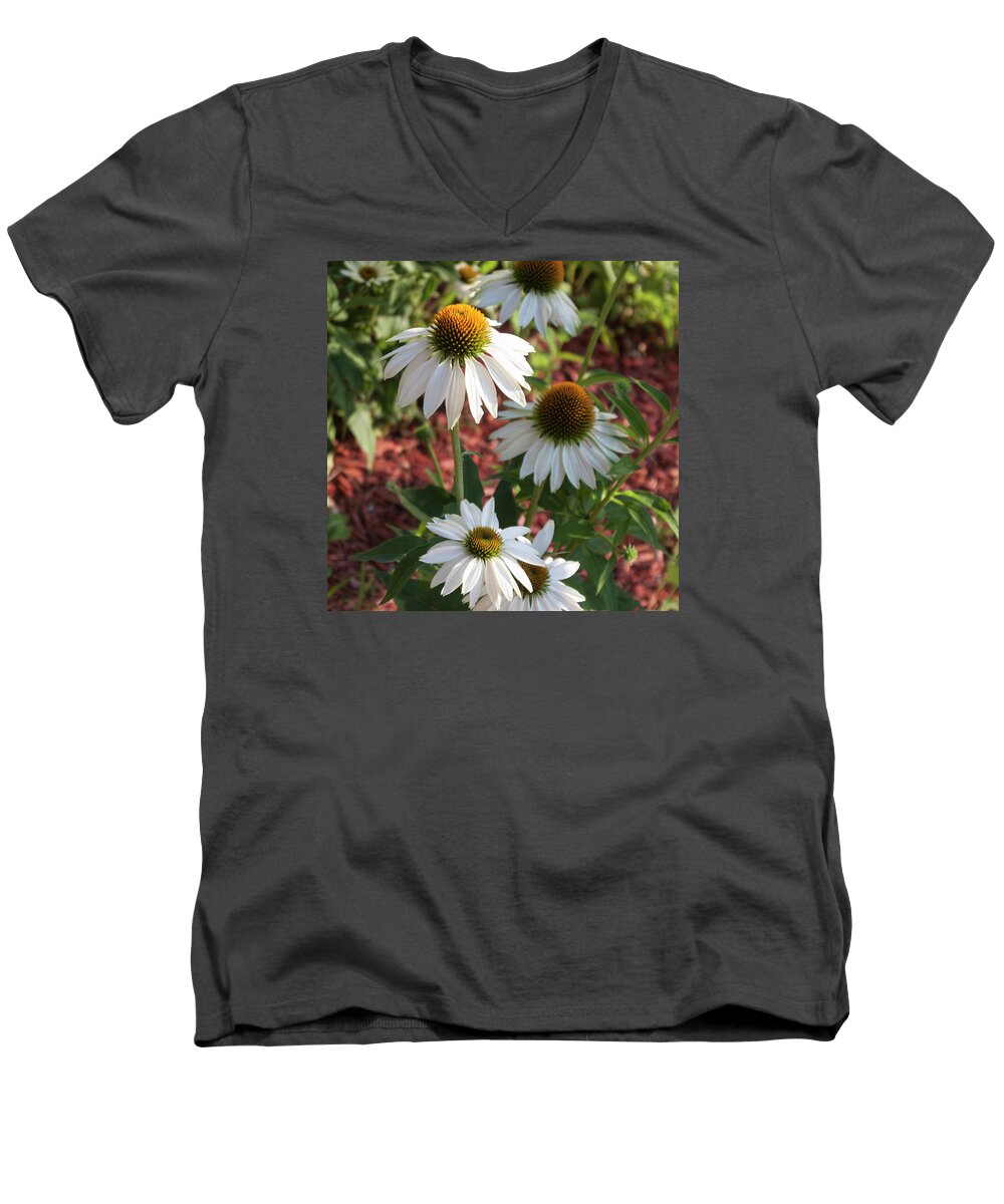 Photograph Men's V-Neck T-Shirt featuring the photograph White Echinacea in Pastel by Suzanne Gaff