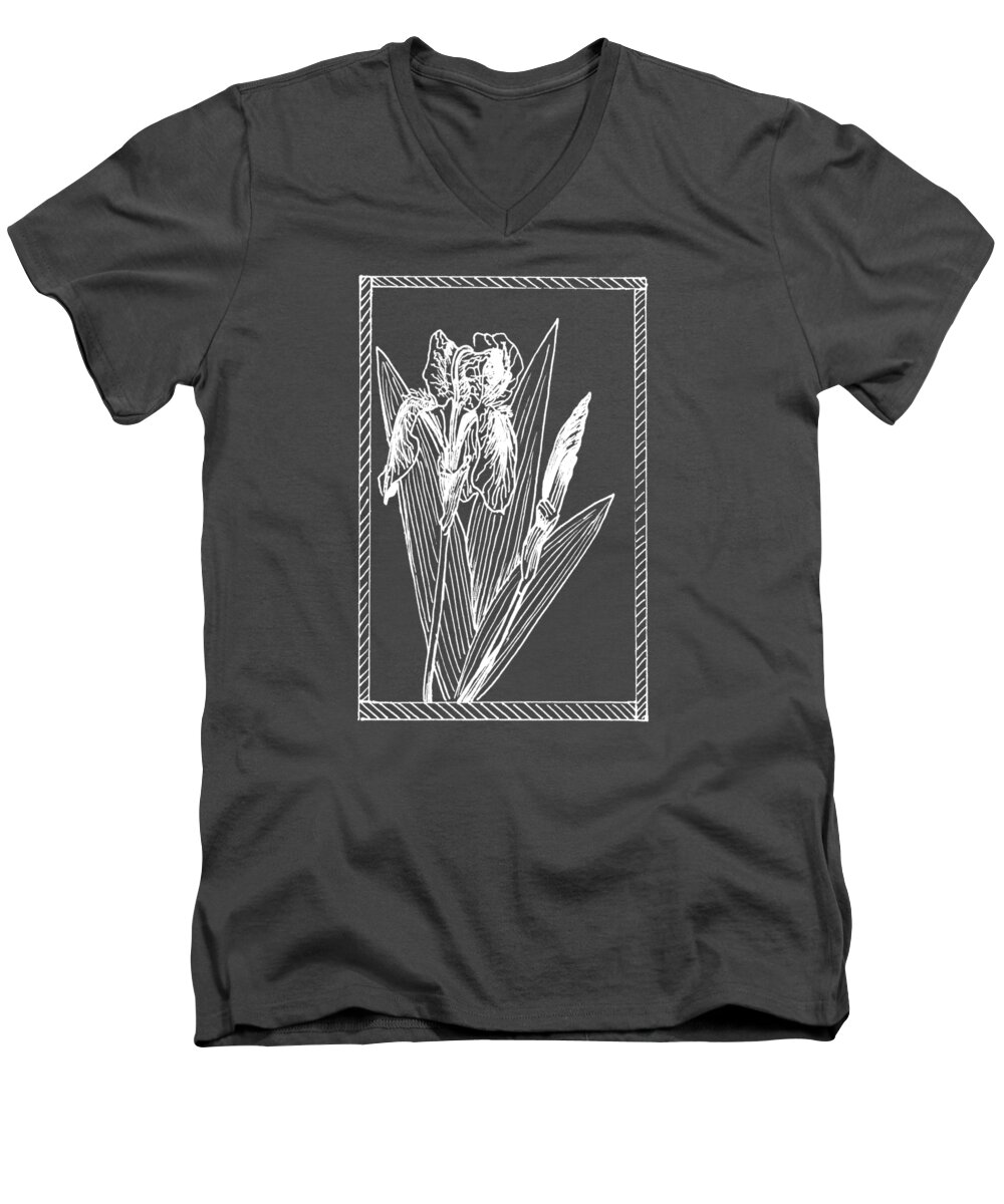 Plant Men's V-Neck T-Shirt featuring the drawing White Iris on Transparent Background by Masha Batkova
