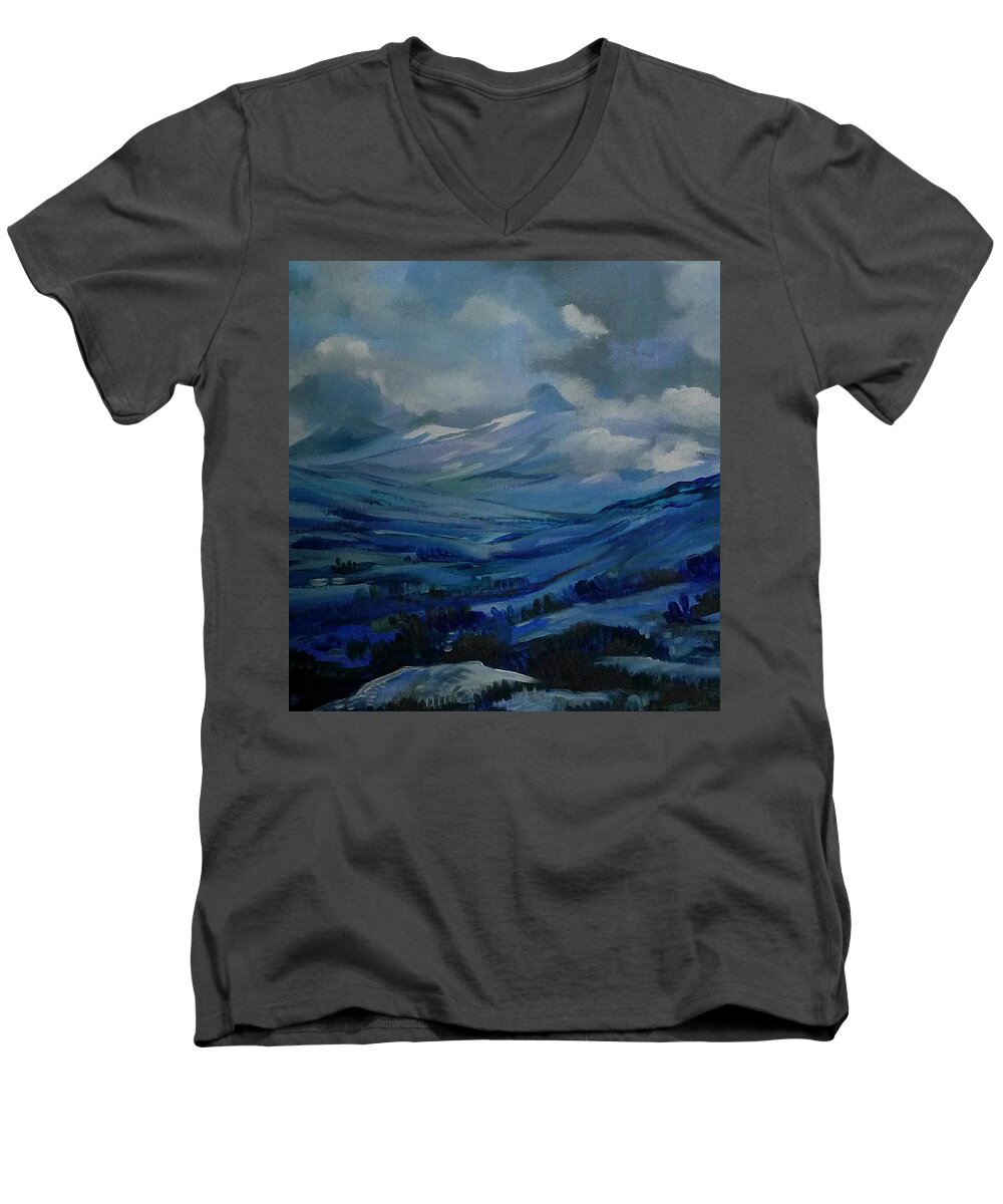 For Sale Men's V-Neck T-Shirt featuring the painting White Pass by Anna Duyunova