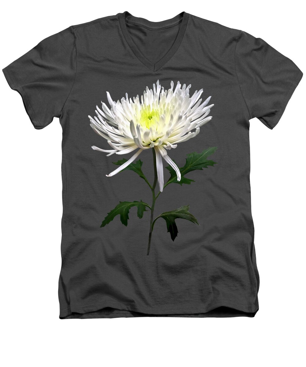 Chrysanthemum Men's V-Neck T-Shirt featuring the photograph White Spider Mum by Susan Savad