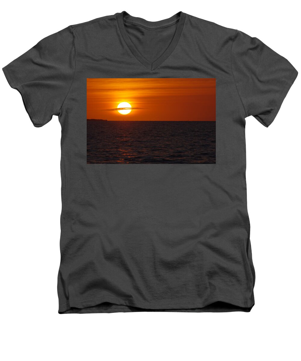 Key West Men's V-Neck T-Shirt featuring the photograph White Street Pier Sunrise by Greg Graham