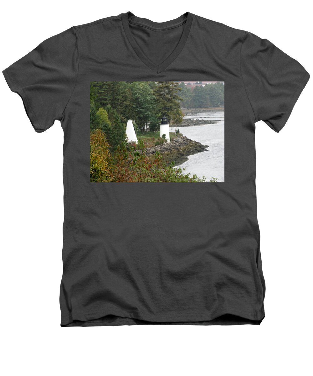 Maine Men's V-Neck T-Shirt featuring the photograph Whitlock Mill Lighthouse by George Jones