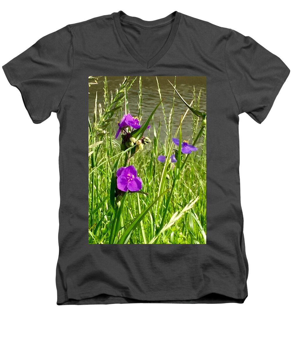 Buyou Men's V-Neck T-Shirt featuring the photograph Wild About Violet by Etta Harris