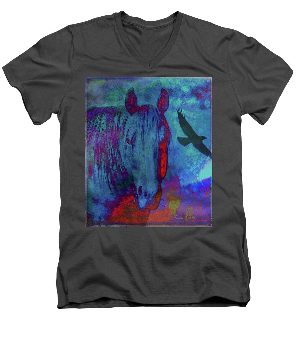 Horses Men's V-Neck T-Shirt featuring the photograph Wild and Free by Toma Caul