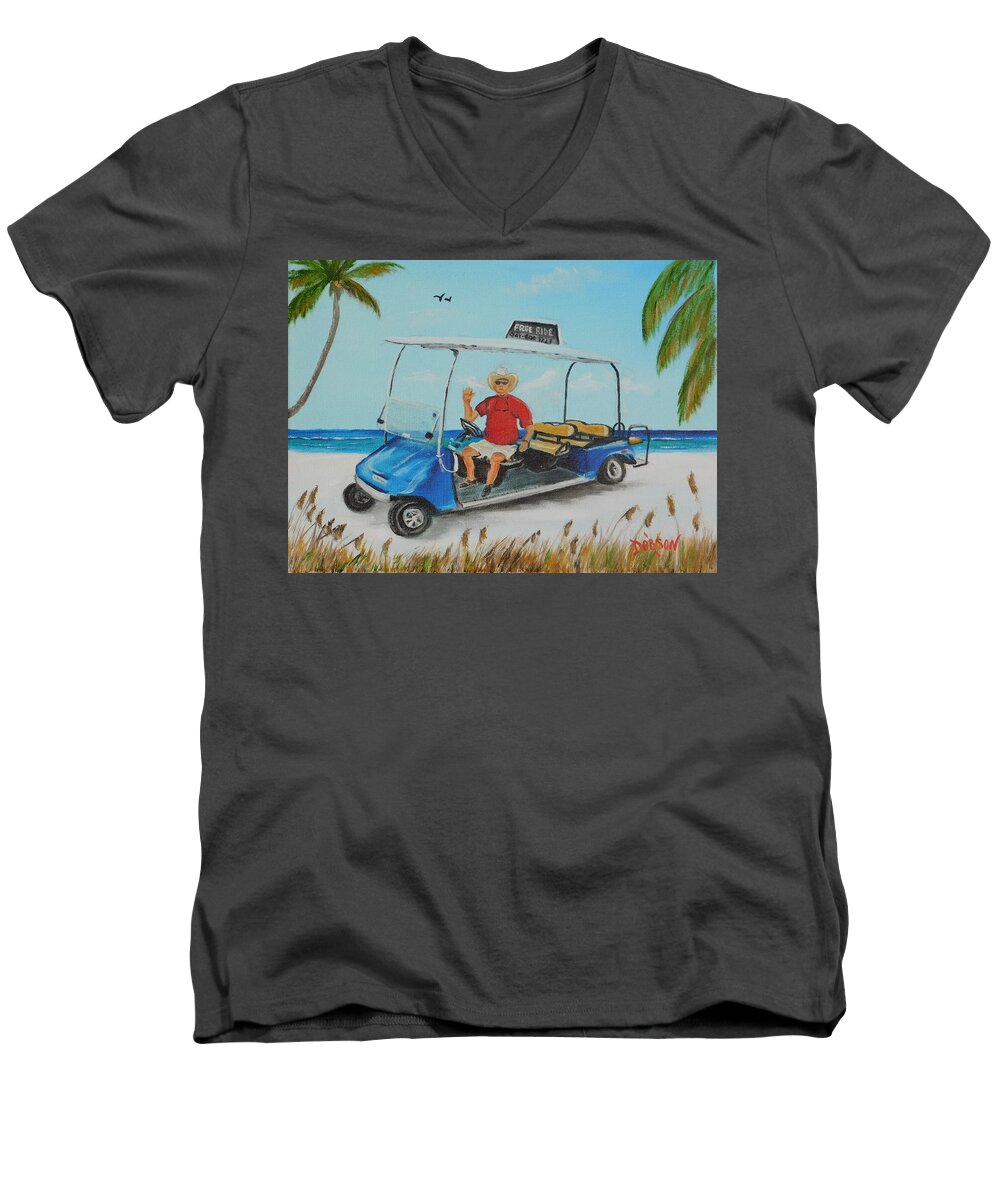 Siesta Key Free Beach Ride Men's V-Neck T-Shirt featuring the painting Wild Bill's Free Siesta Key Beach Ride by Lloyd Dobson