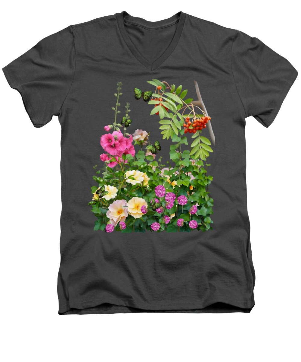 Painting Men's V-Neck T-Shirt featuring the painting Wild Garden by Ivana Westin