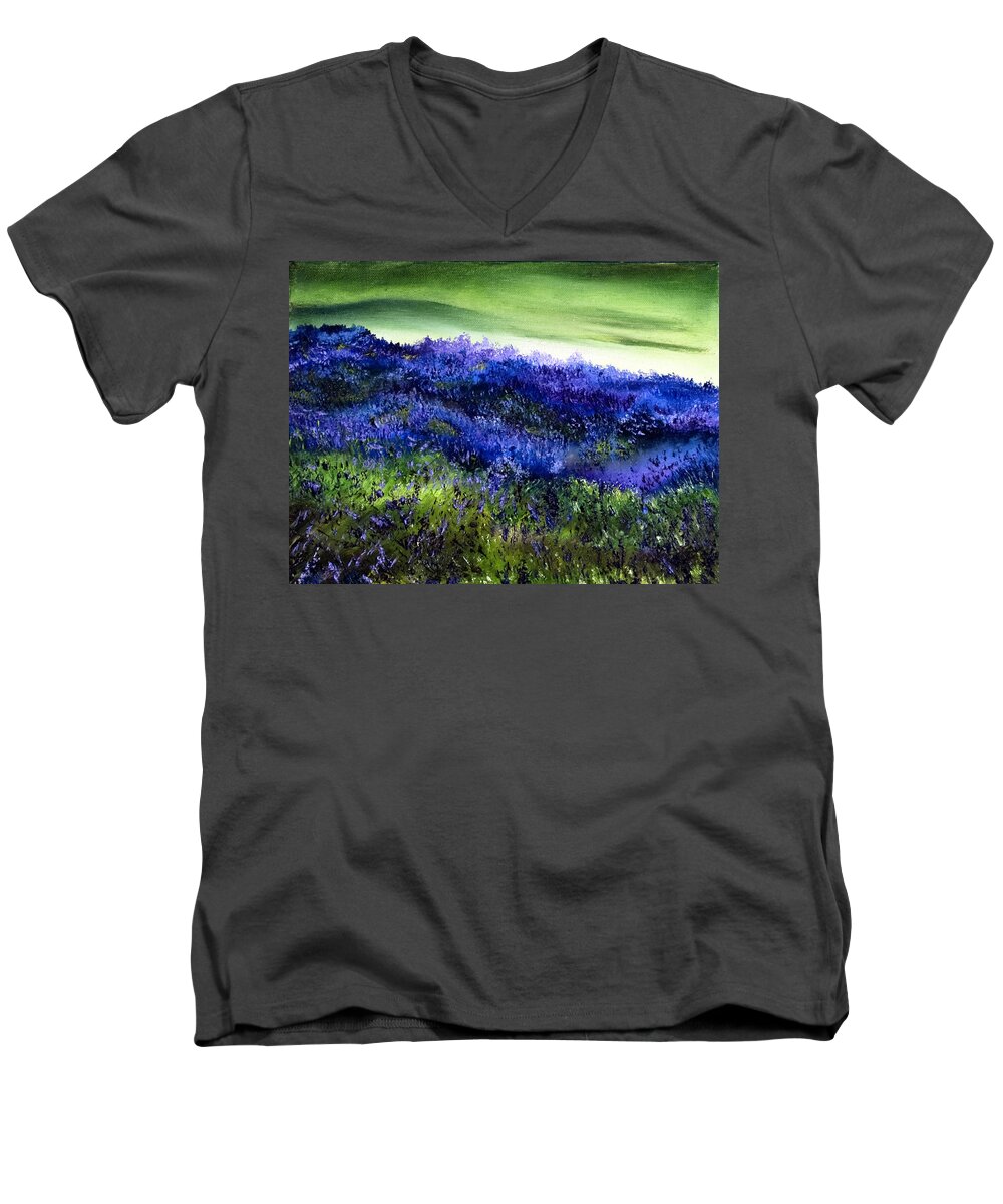Landscape Men's V-Neck T-Shirt featuring the painting Wild Lavender by Terry R MacDonald