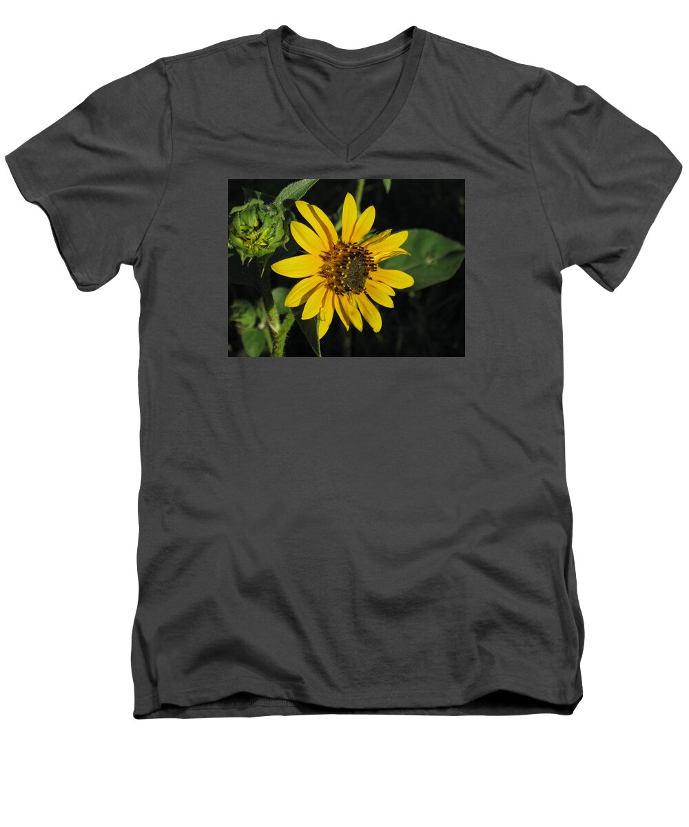  Men's V-Neck T-Shirt featuring the photograph Wild Sunflower by Ron Monsour