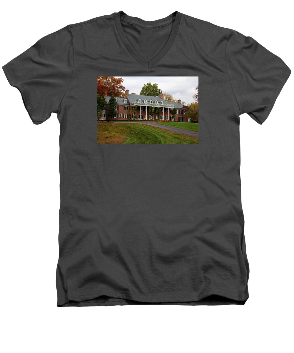 Manor Men's V-Neck T-Shirt featuring the photograph Wildwood Manor House in the Fall by Michiale Schneider