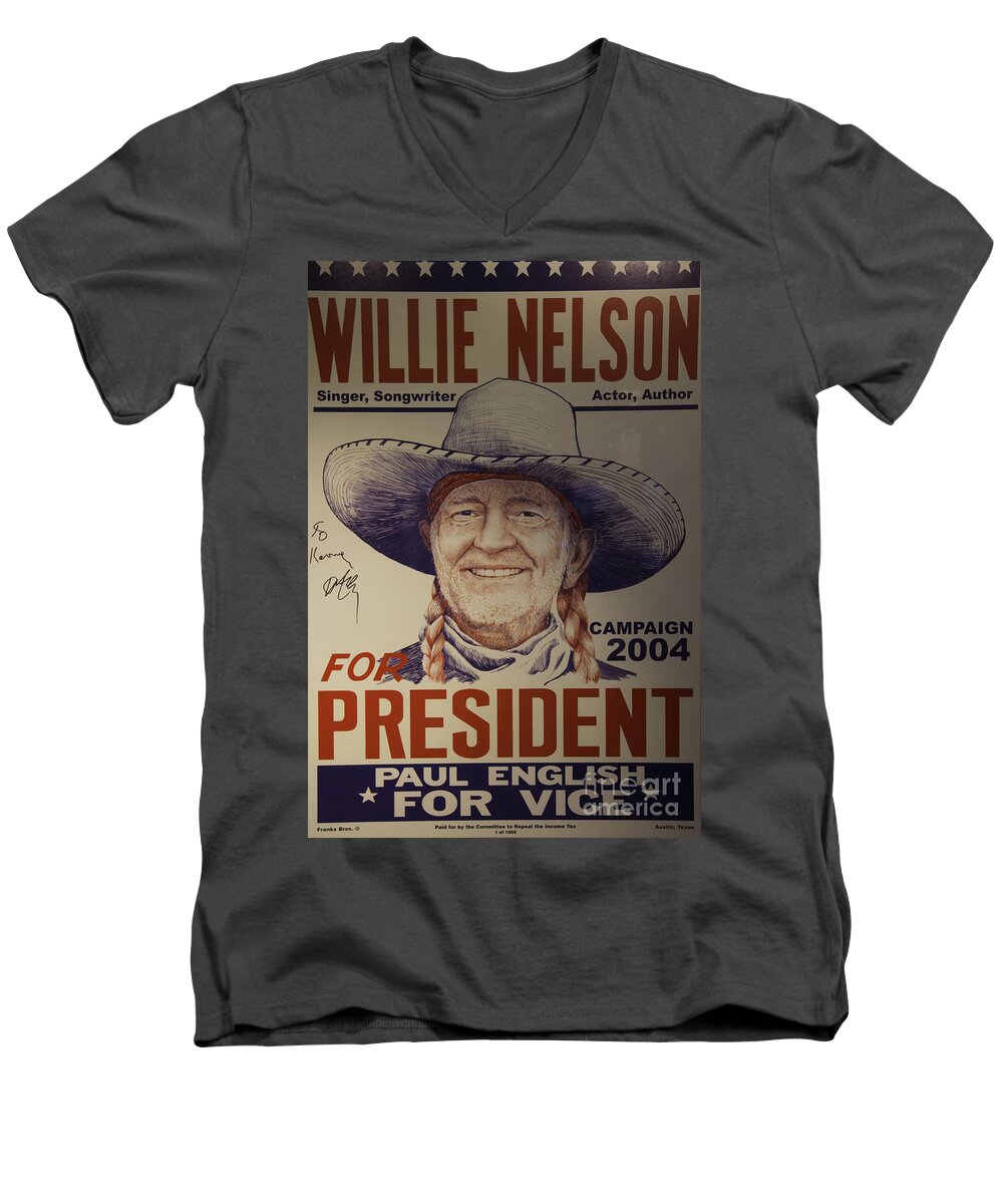 Willie Nelson Men's V-Neck T-Shirt featuring the photograph Willie for President by Bob Hislop