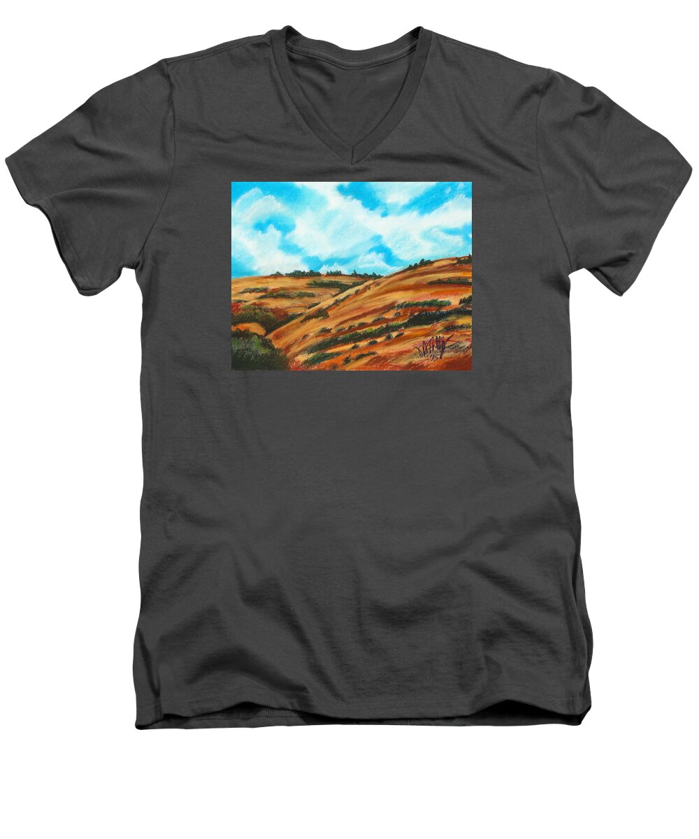 Landscape Men's V-Neck T-Shirt featuring the pastel Will's Hills by Michael Foltz
