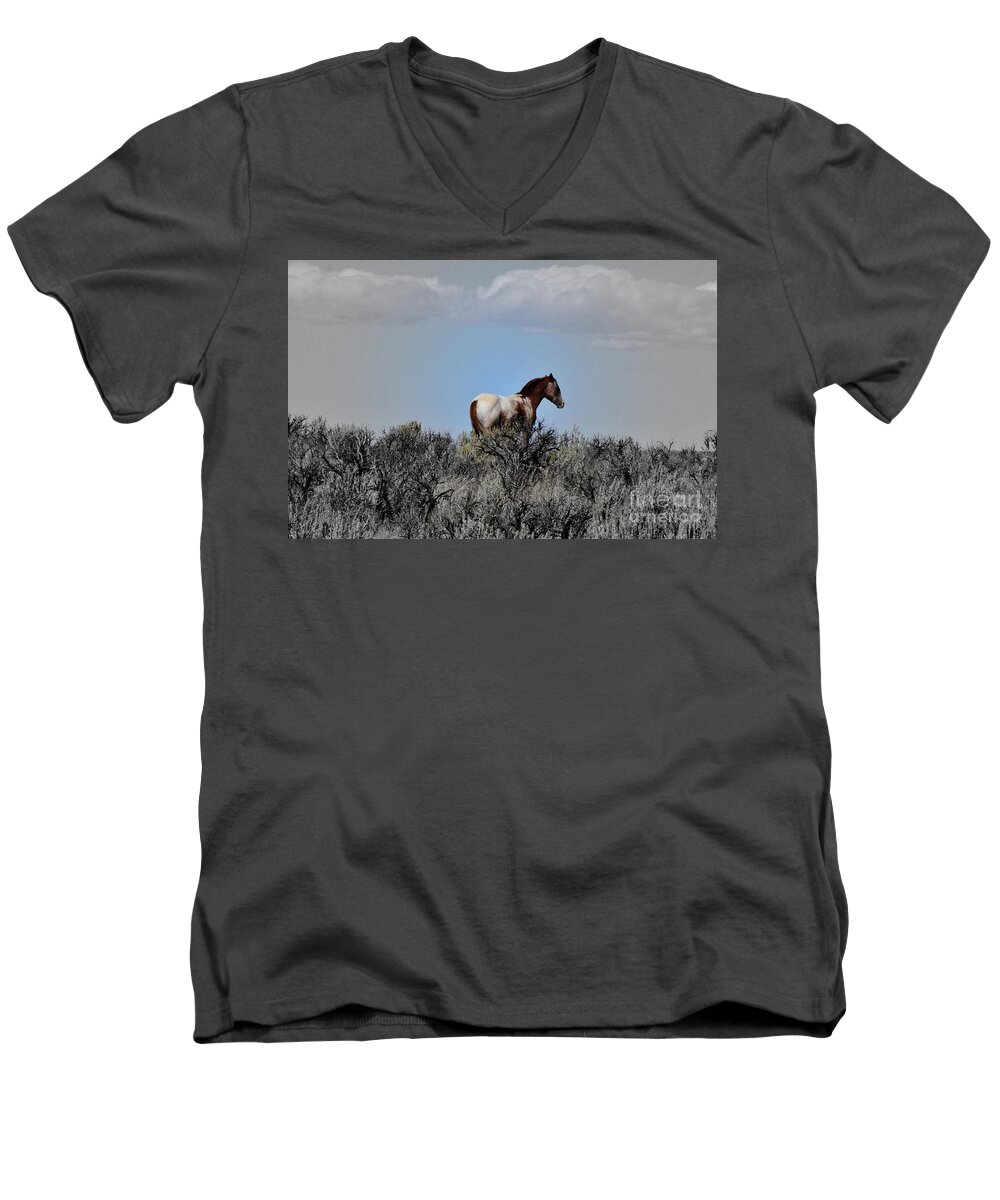 Horse Men's V-Neck T-Shirt featuring the photograph Windblown by Debby Pueschel
