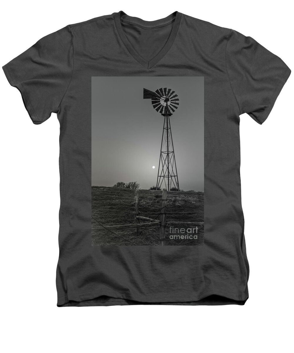 Landscape Men's V-Neck T-Shirt featuring the photograph Windmill At Dawn by Robert Frederick