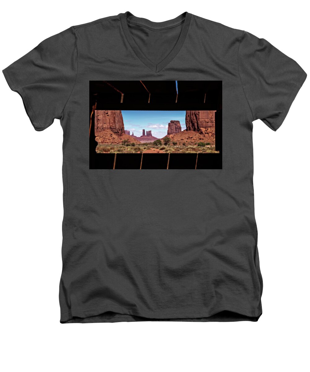 America Men's V-Neck T-Shirt featuring the photograph Window into Monument Valley by Eduard Moldoveanu