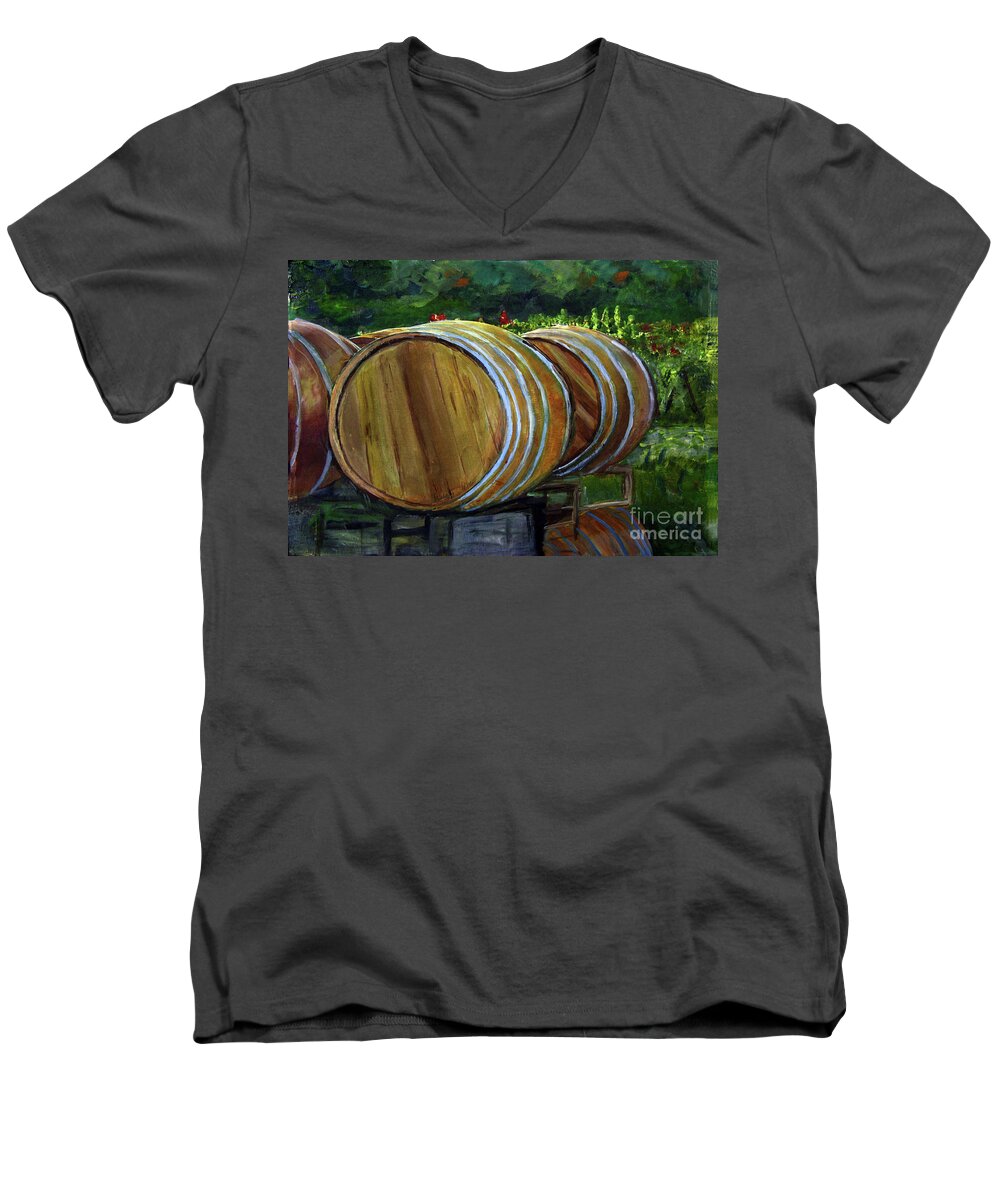 Art Men's V-Neck T-Shirt featuring the painting Wine Barrels by Donna Walsh