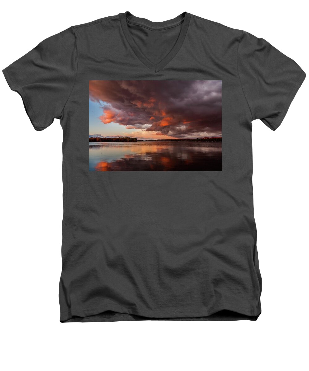 Lake Winnisquam Men's V-Neck T-Shirt featuring the photograph Winnisquam Sunset by Benjamin Dahl