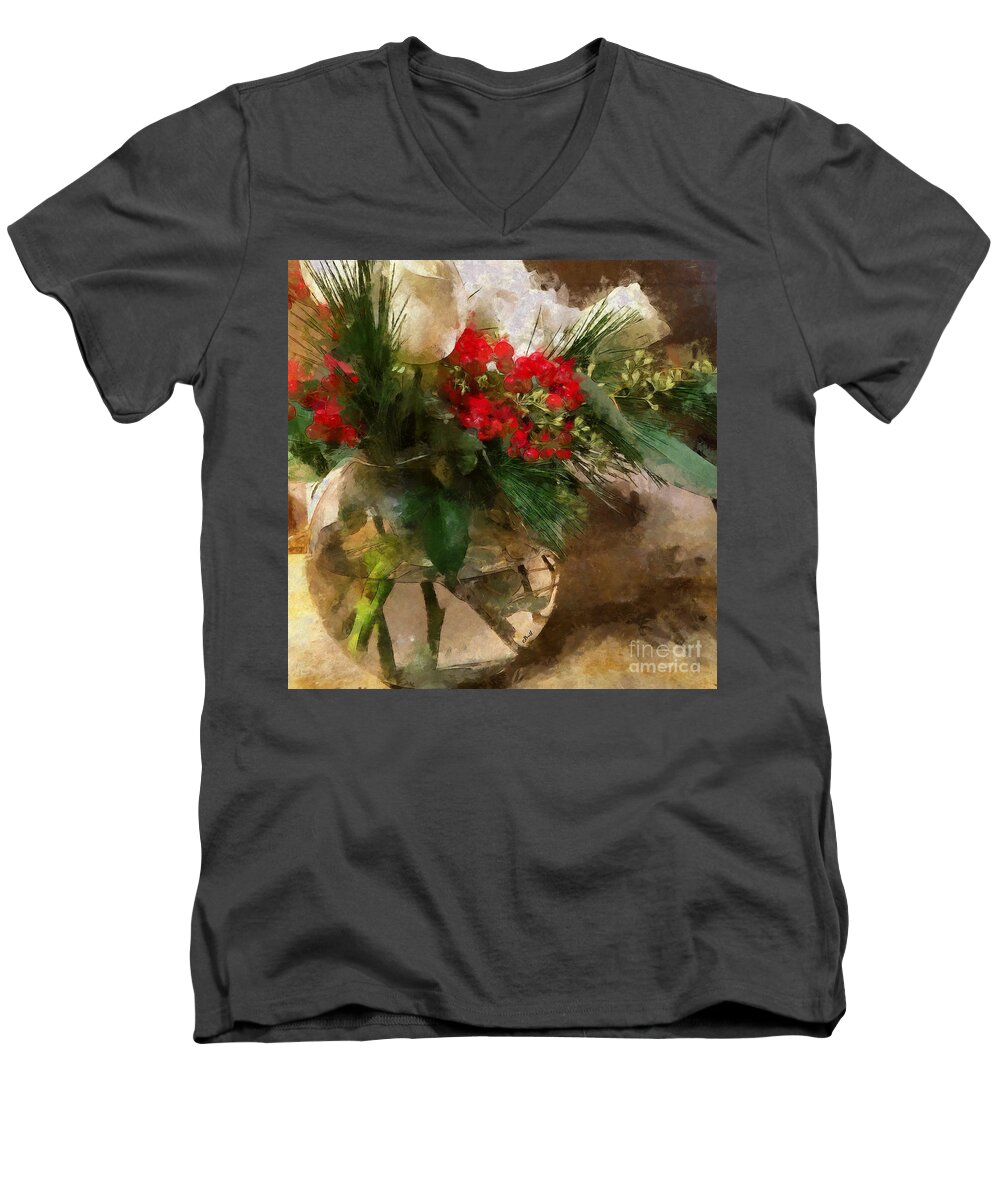 Flowers Men's V-Neck T-Shirt featuring the photograph Winter Flowers in Glass Vase by Claire Bull