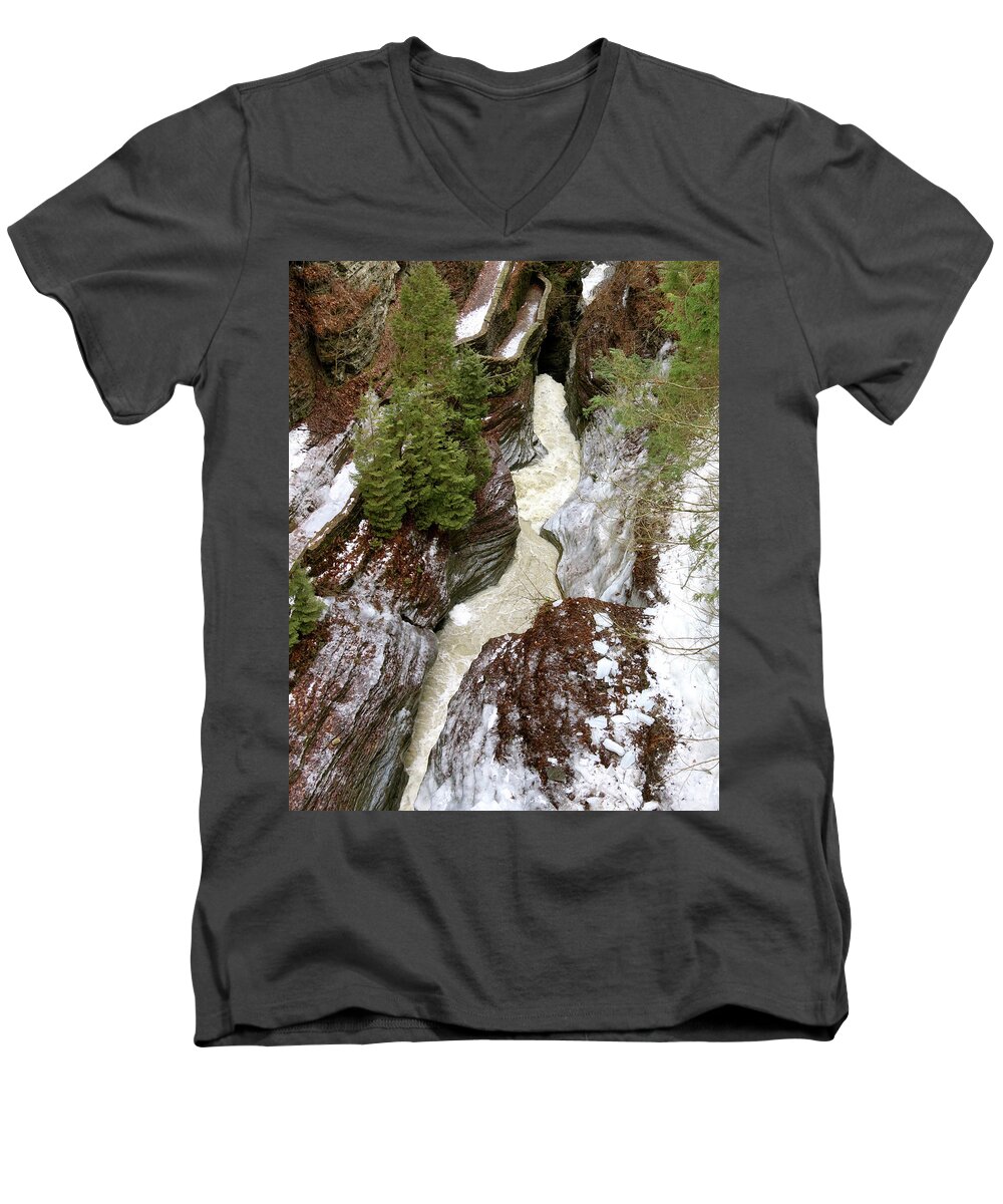 Winter Men's V-Neck T-Shirt featuring the photograph Winter Gorge by Azthet Photography