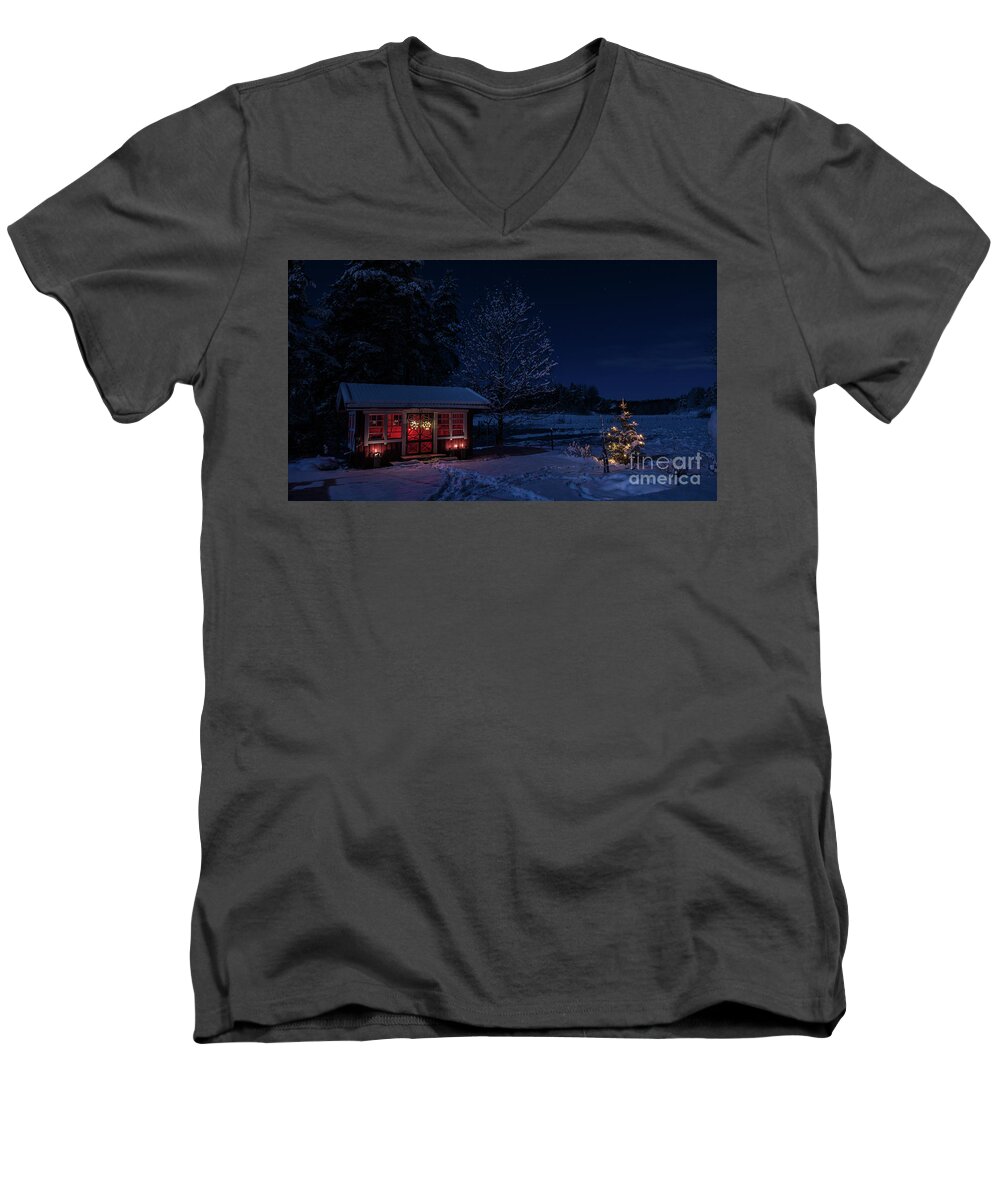 Christmas Men's V-Neck T-Shirt featuring the photograph Winter night by Torbjorn Swenelius