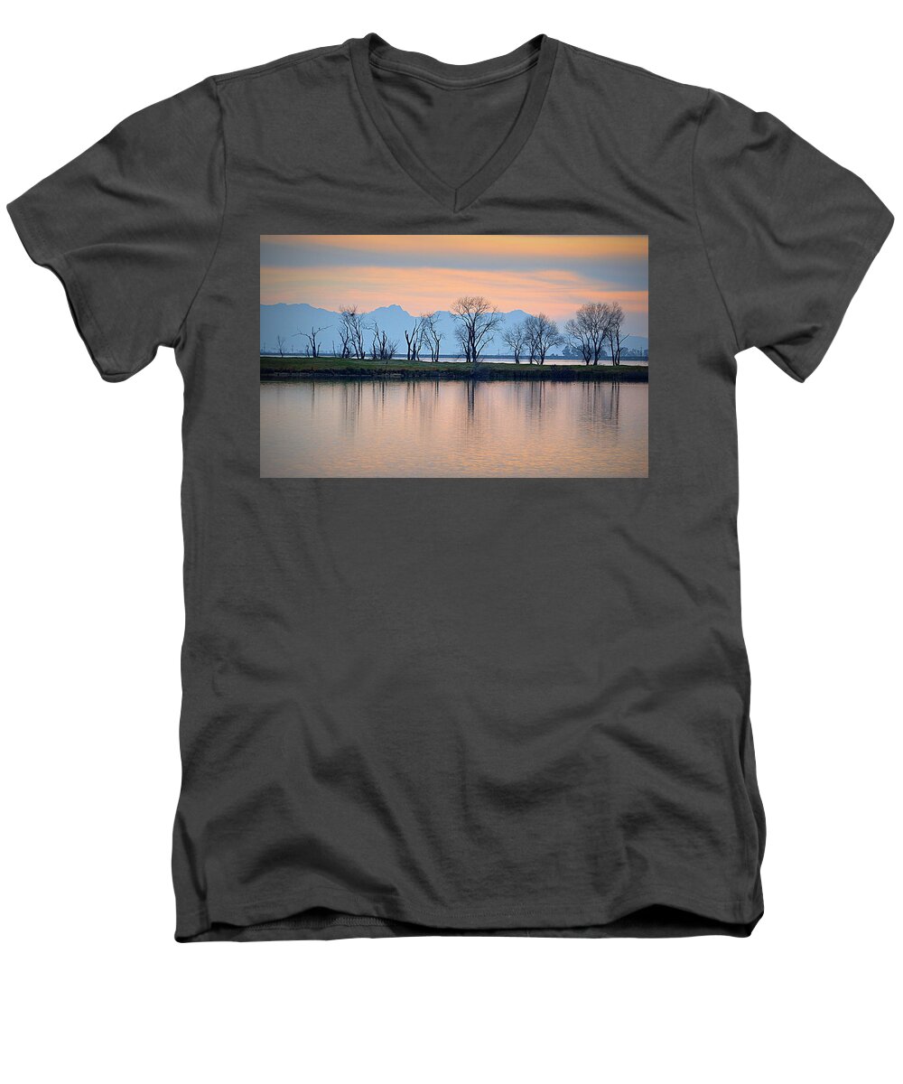 Scenic Men's V-Neck T-Shirt featuring the photograph Winter Reflections by AJ Schibig