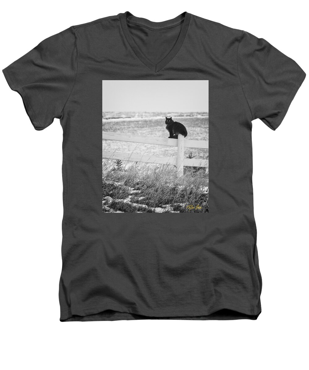Animals Men's V-Neck T-Shirt featuring the photograph Winter's Stalker by Rikk Flohr
