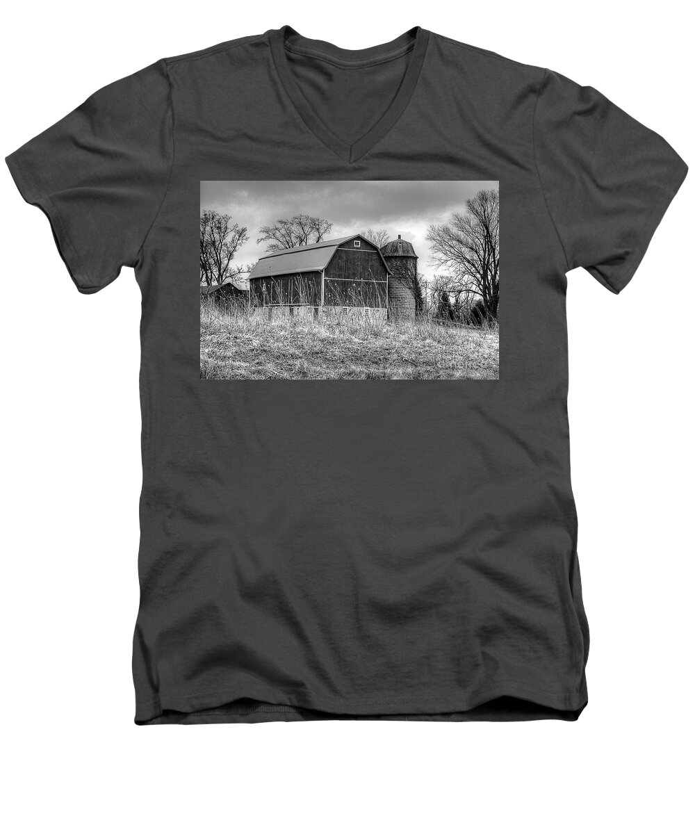 Barn Men's V-Neck T-Shirt featuring the photograph Withered Old Barn by Deborah Klubertanz