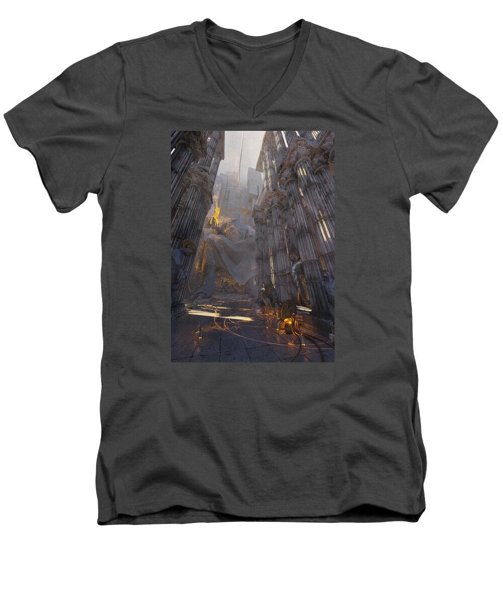 Landscape Men's V-Neck T-Shirt featuring the digital art Wonders Temple Of Zeus by Te Hu