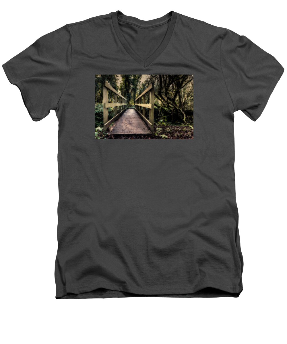 Dimminsdale Men's V-Neck T-Shirt featuring the photograph Wooden Bridge by Nick Bywater