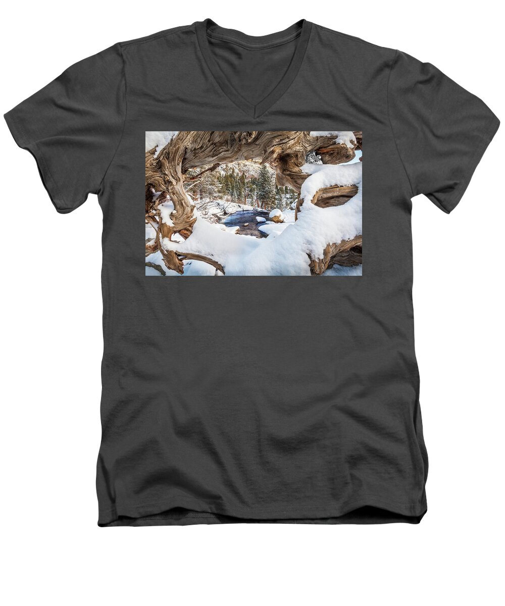 Landscape Men's V-Neck T-Shirt featuring the photograph Wooden Window View by Charles Garcia