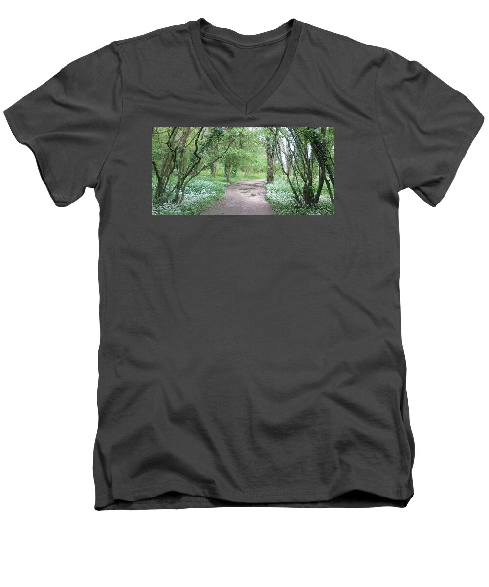 Woodland Men's V-Neck T-Shirt featuring the photograph Woodland Path 1 by Julia Woodman