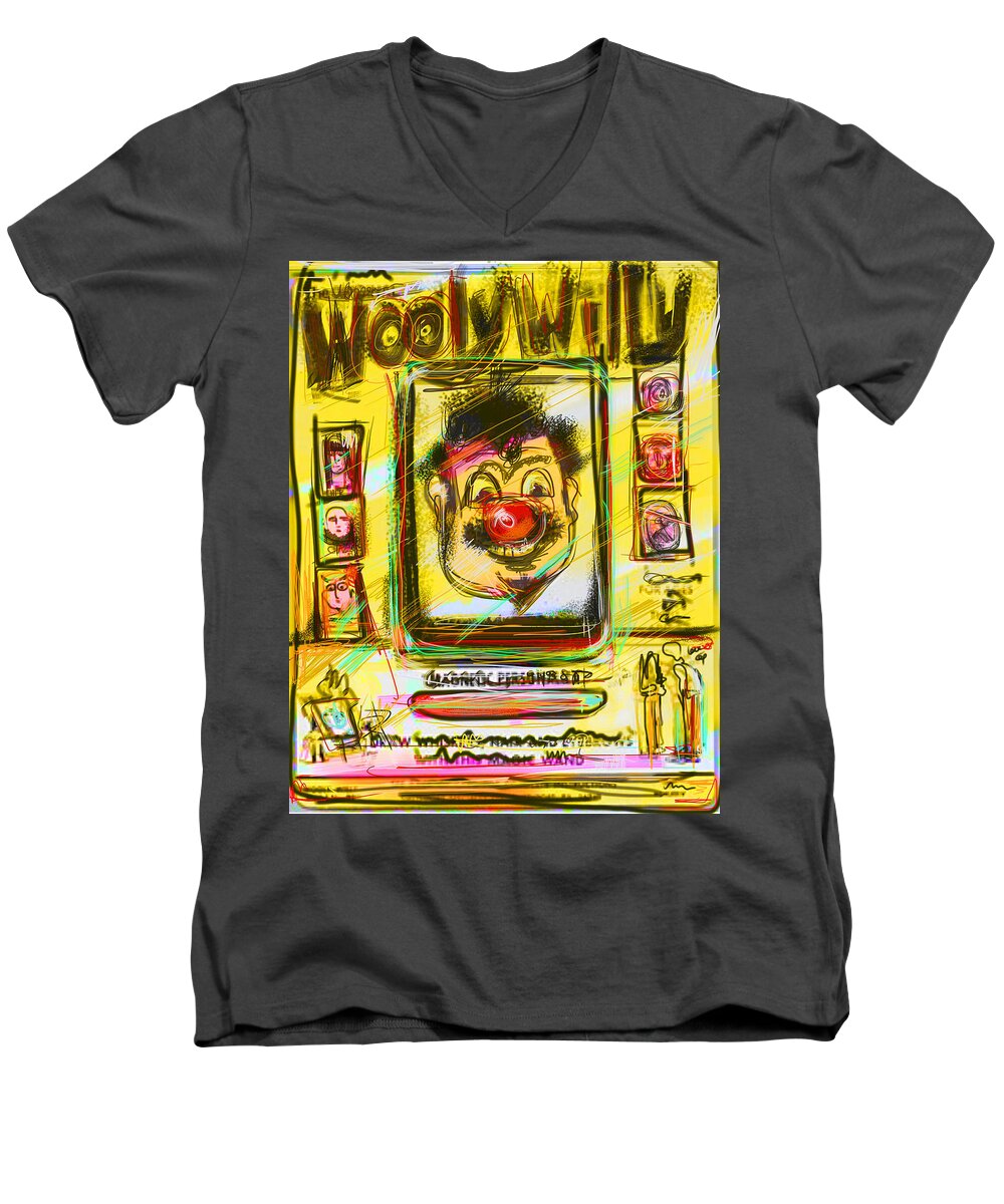 Wooly Willy Men's V-Neck T-Shirt featuring the mixed media Wooly Willy by Russell Pierce