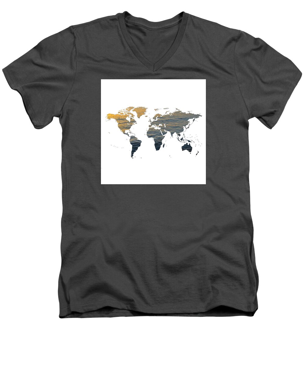 World Map Men's V-Neck T-Shirt featuring the photograph World Map - Ocean Texture by Marianna Mills