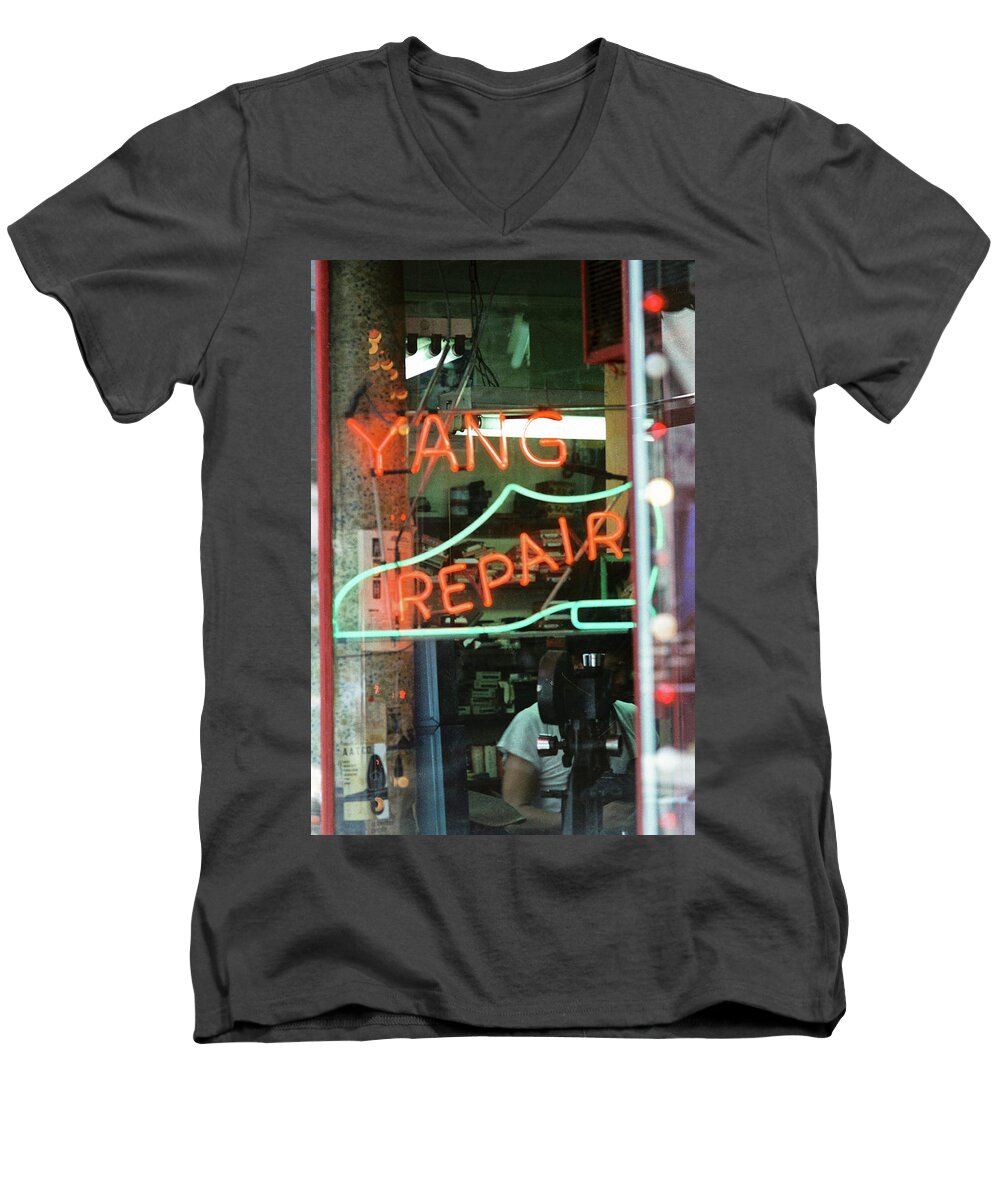 Color Men's V-Neck T-Shirt featuring the photograph Yang Repair by Frank DiMarco