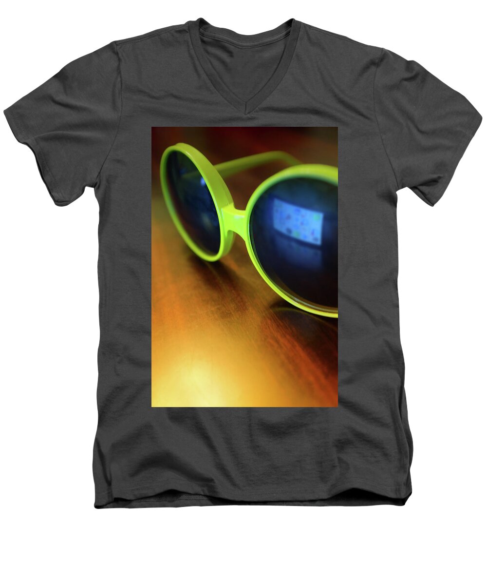 Goggles Men's V-Neck T-Shirt featuring the photograph Yellow Goggles With Reflection by Carlos Caetano