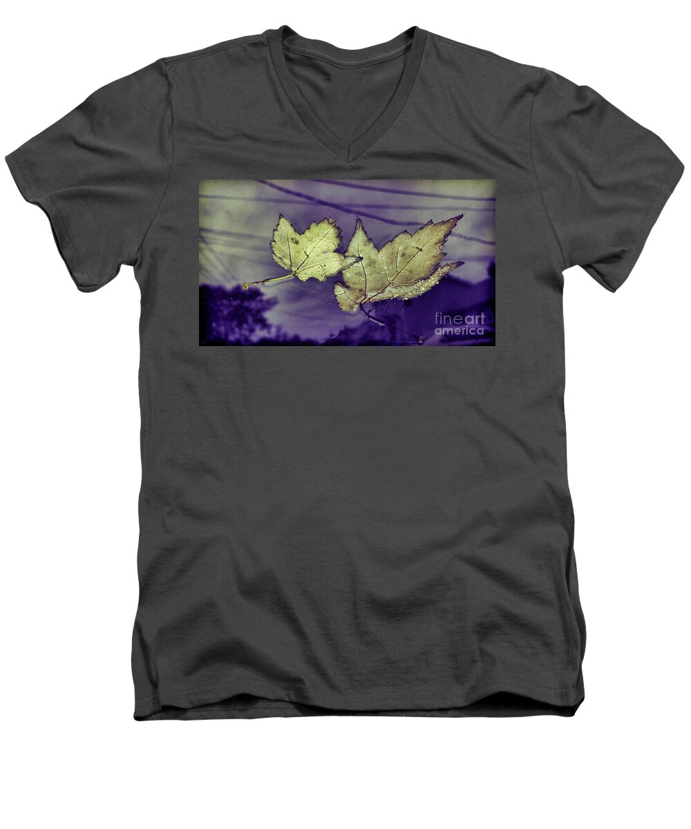 Leaves Men's V-Neck T-Shirt featuring the photograph Yellow Leaves On Windshield by Jeff Breiman