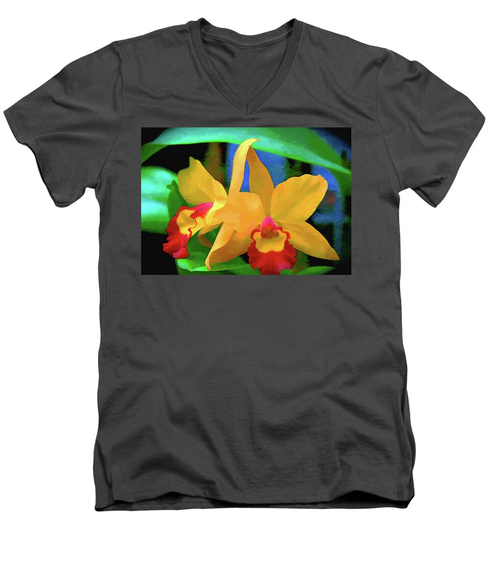 Bright Men's V-Neck T-Shirt featuring the photograph Yellow Orchid by Rochelle Berman
